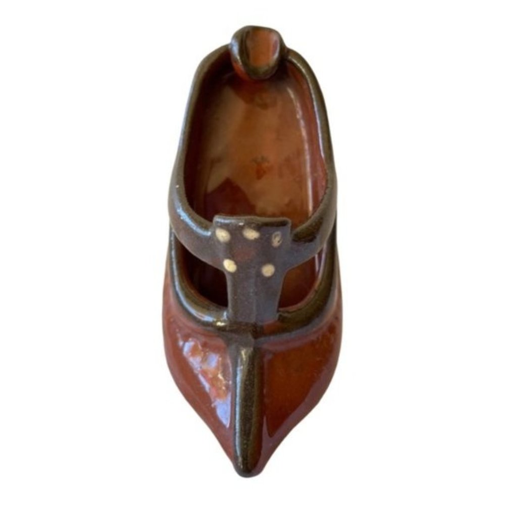 MCM Ceramic Shoe Shaped Ashtray, Vintage Bulgarian Troyan Slipware Pottery